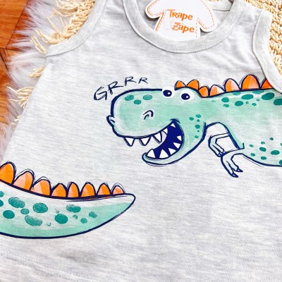 Conj. Regata Dino Grrr e Bermuda em Moletinho - Mescla e Verde
